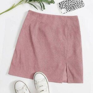 NWOT SHEIN Pink Corduroy Mini Skirt with Front Slit Size Small